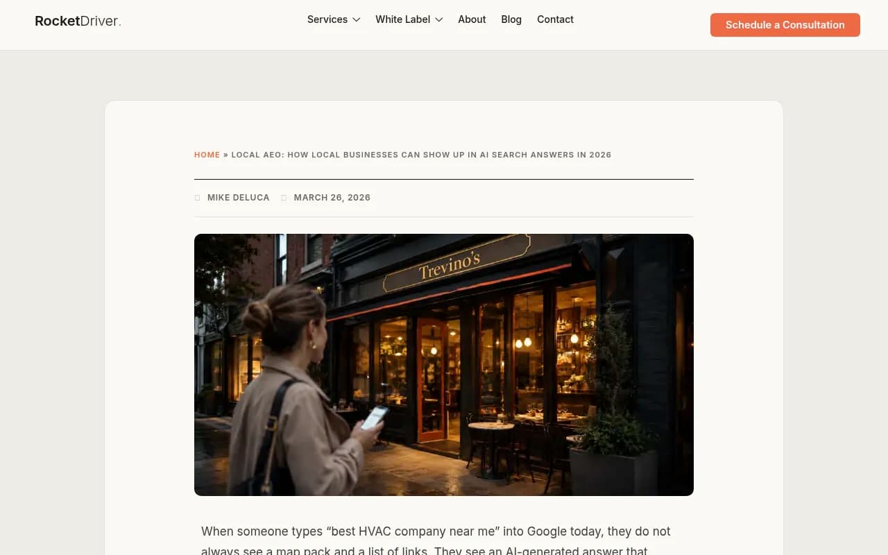Local AEO guide explaining how local businesses show up in AI search results in 2026