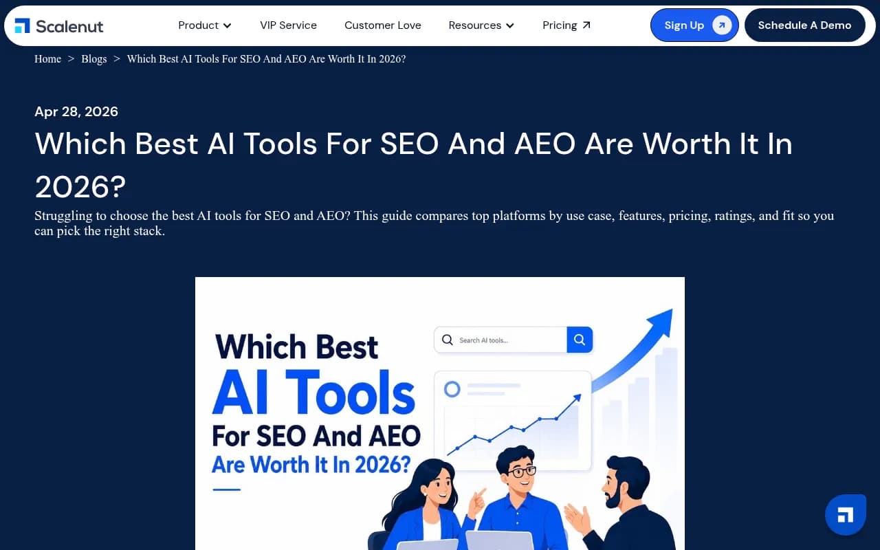Scalenut's article on the best AI tools for SEO and AEO, which positions the platform as visibility tracking plus content execution
