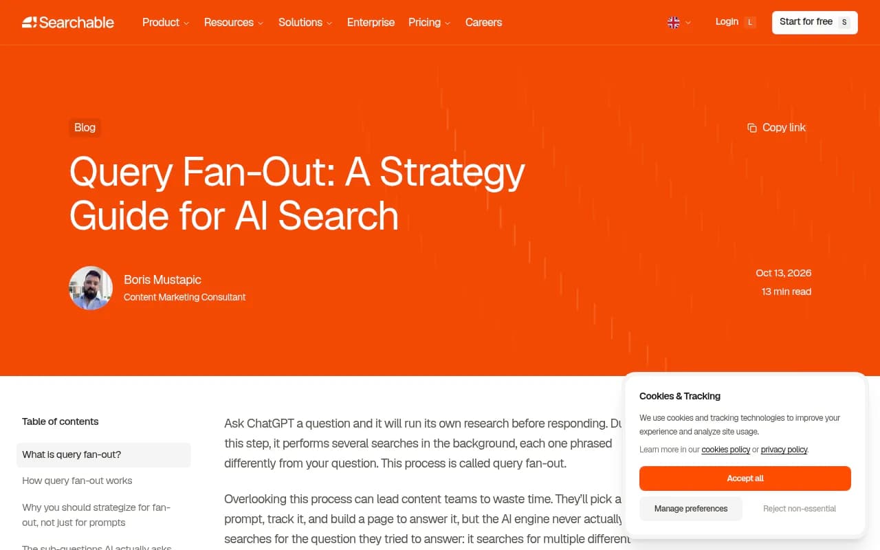 Searchable's strategy guide to query fan-out, covering question clusters and sub-query patterns