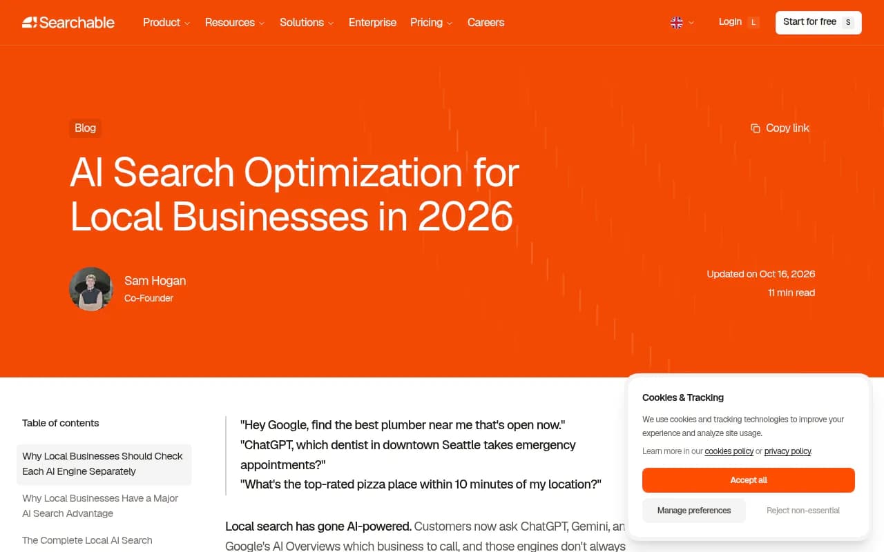 Searchable's guide on AI search optimization for local businesses