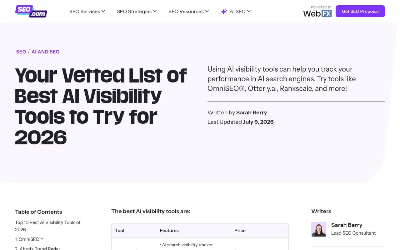 Best AI visibility tools list from SEO.com 2026