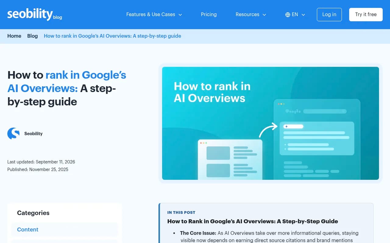 Seobility's step-by-step guide to ranking in Google's AI Overviews
