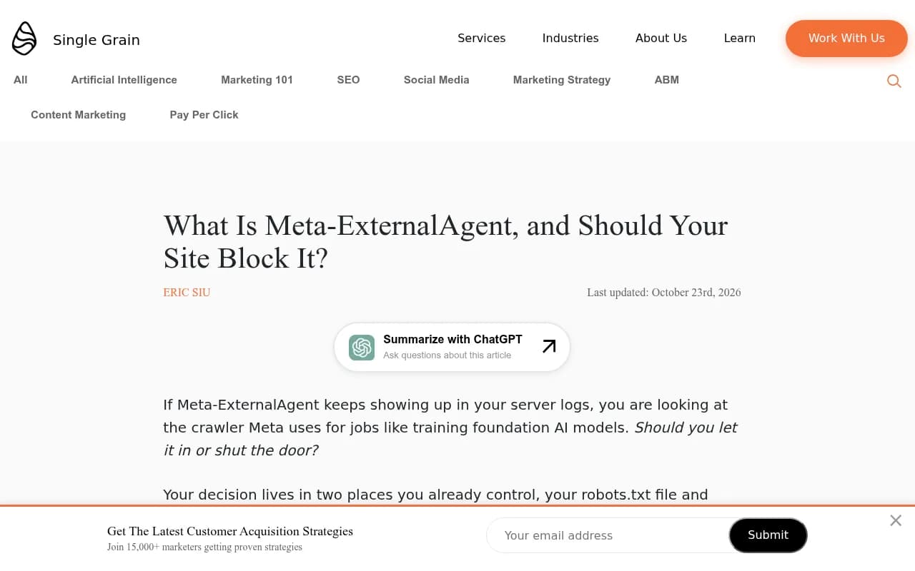 A Single Grain article explaining Meta-ExternalAgent and whether to block it