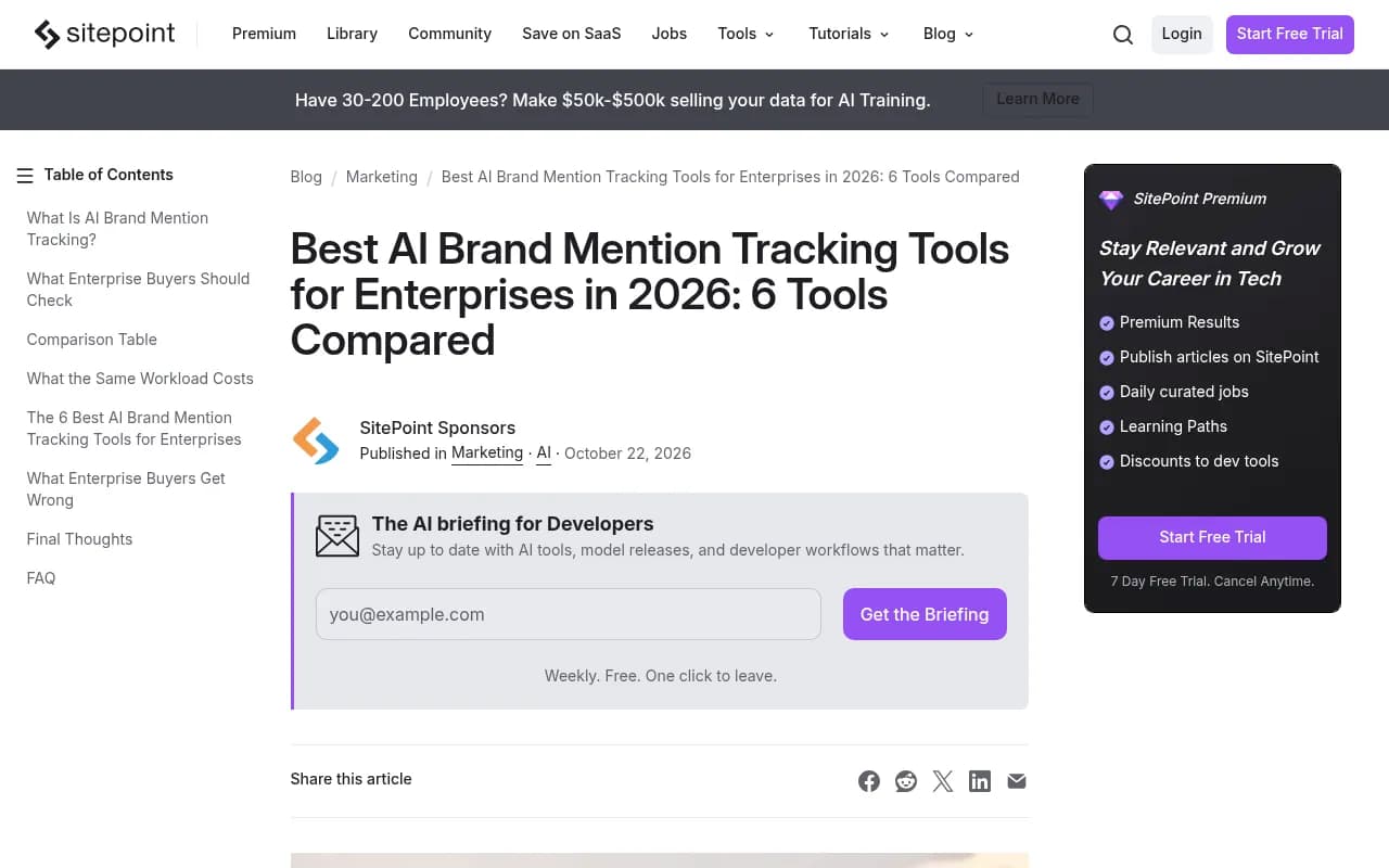 Roundup comparing AI brand mention tracking tools for enterprises, including engine coverage by plan