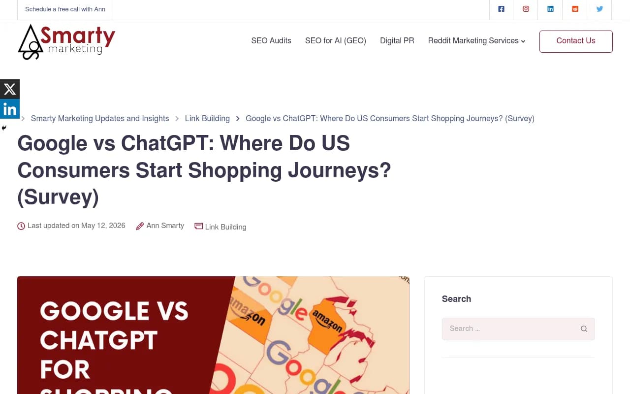 Survey results showing Google vs ChatGPT as product discovery channels for US consumers in 2026