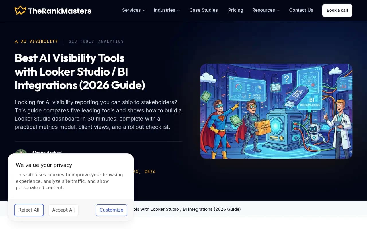 A sample Looker Studio template layout for AI visibility reporting