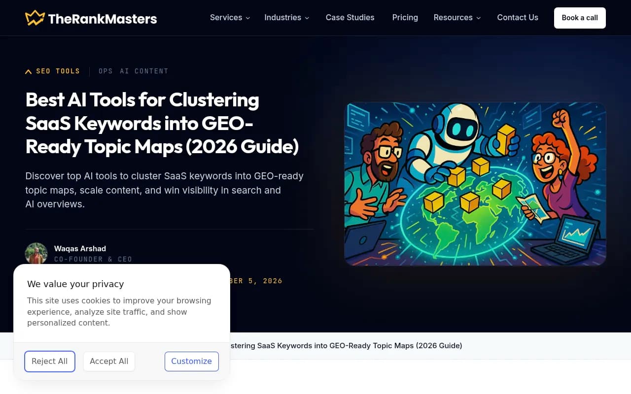 Best AI tools for clustering SaaS keywords into GEO-ready topic maps from The Rank Masters