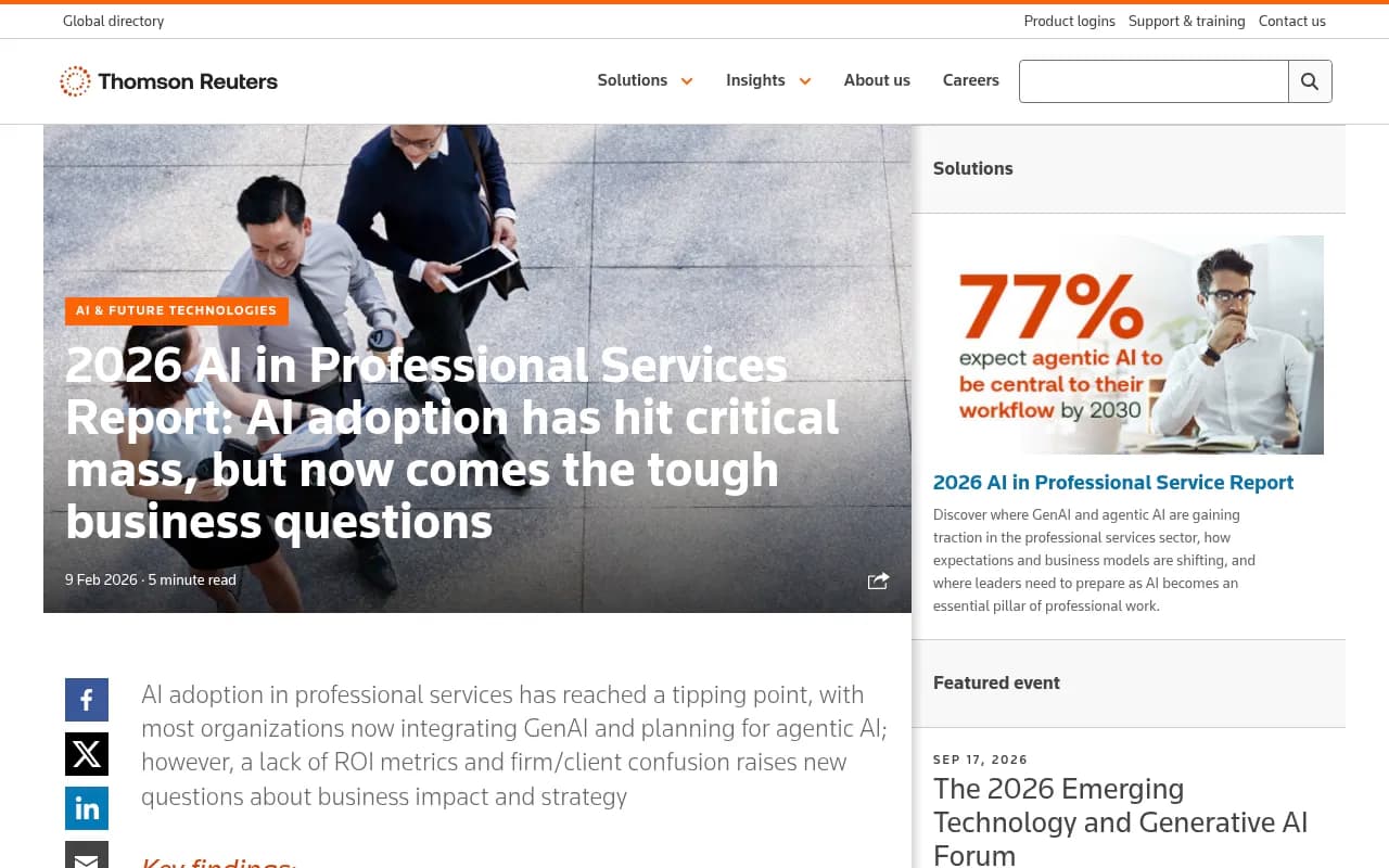 Thomson Reuters 2026 AI adoption data