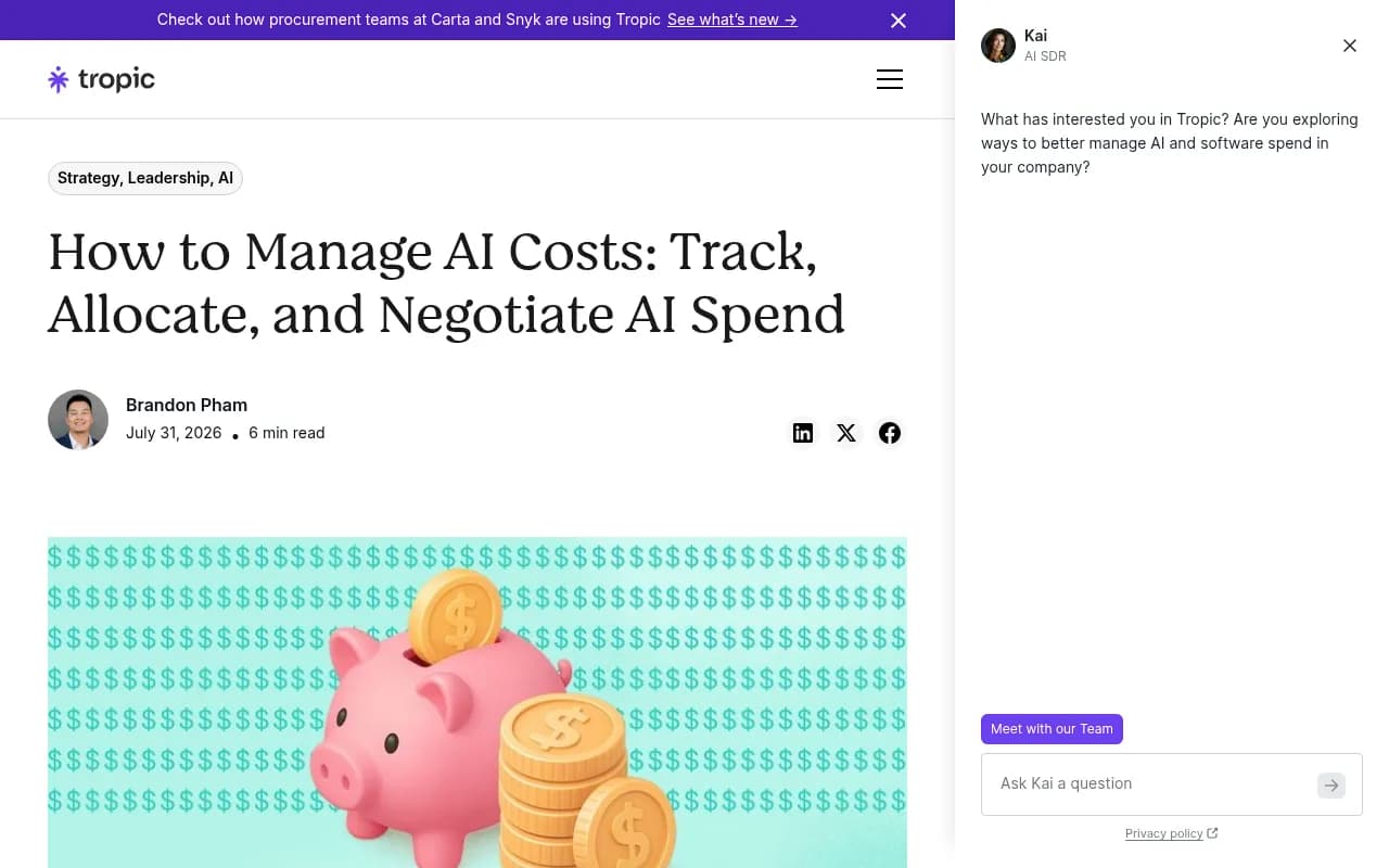 Tropic's guide on managing AI costs, covering the shift from per-seat to usage-based pricing