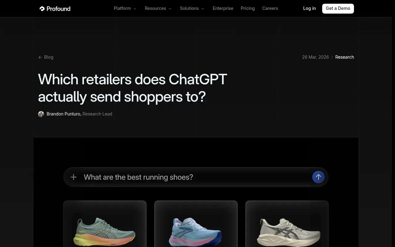 ChatGPT Shopping carousel research from Profound showing which retailers get buy-link clicks