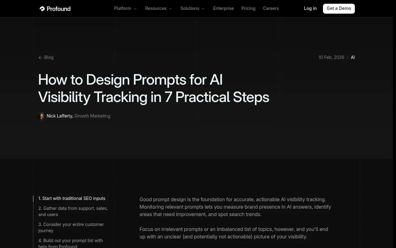 Profound's guide to designing prompts for AI visibility tracking