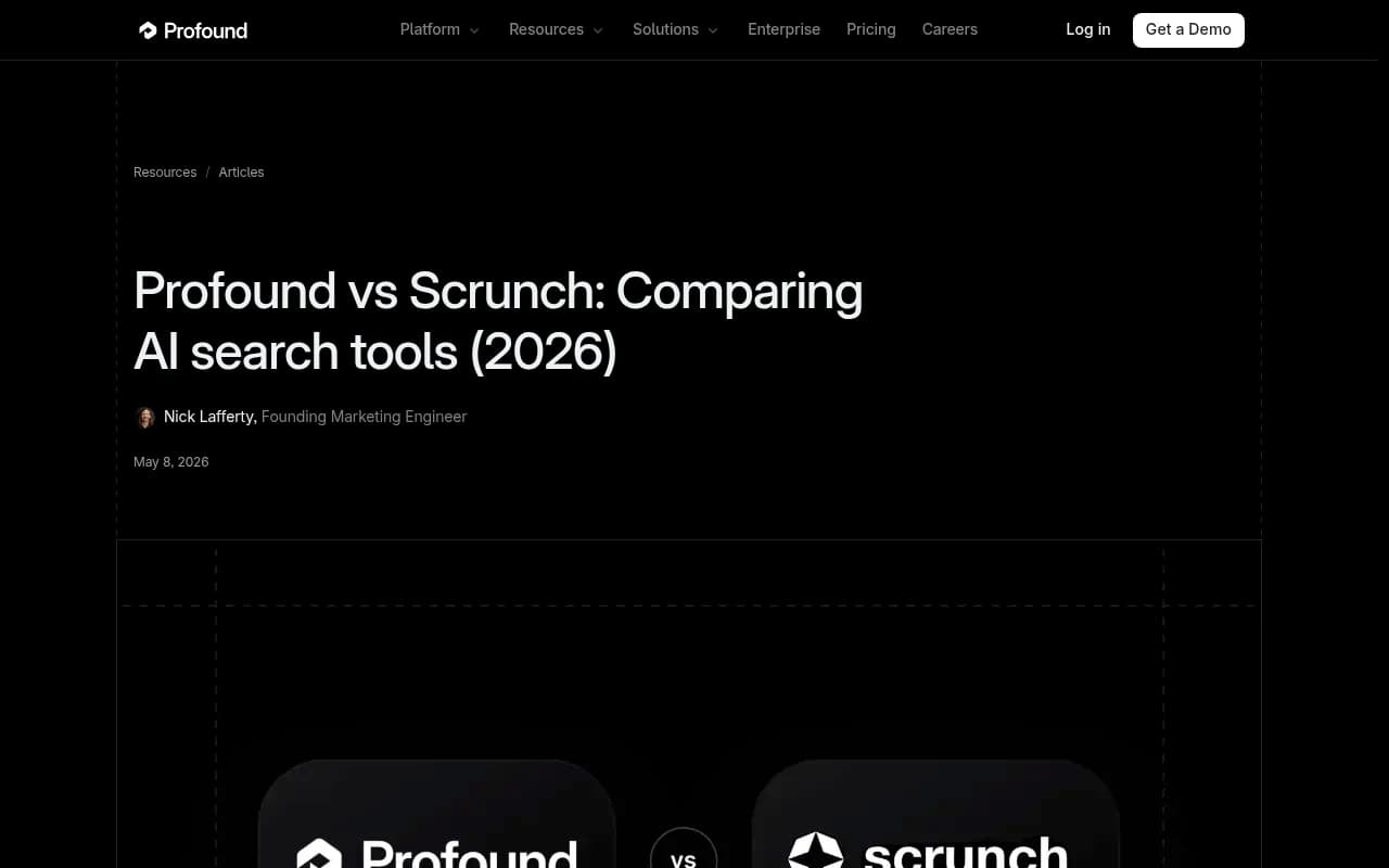 Profound vs Scrunch comparison article showing feature breakdown for AI search tools