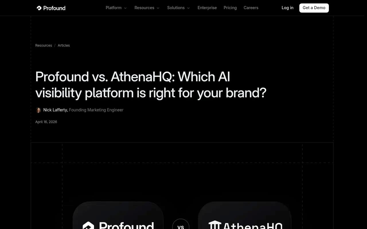 Profound vs AthenaHQ comparison from Profound's own resources page