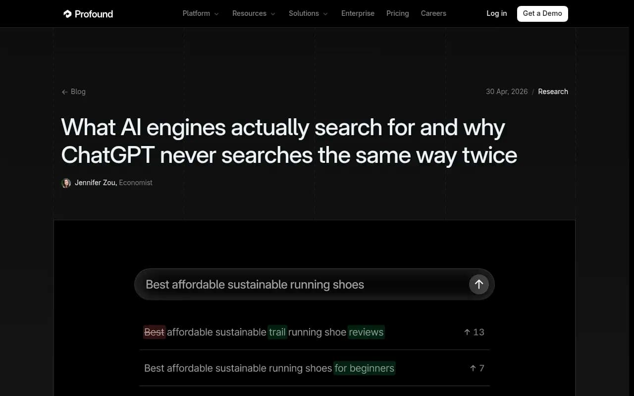 Profound's research on what AI engines actually search for, comparing ChatGPT, Perplexity, and Claude fan-out behavior