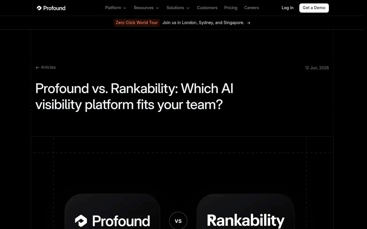 Profound vs Rankability AI visibility platform comparison showing pricing and data foundation differences