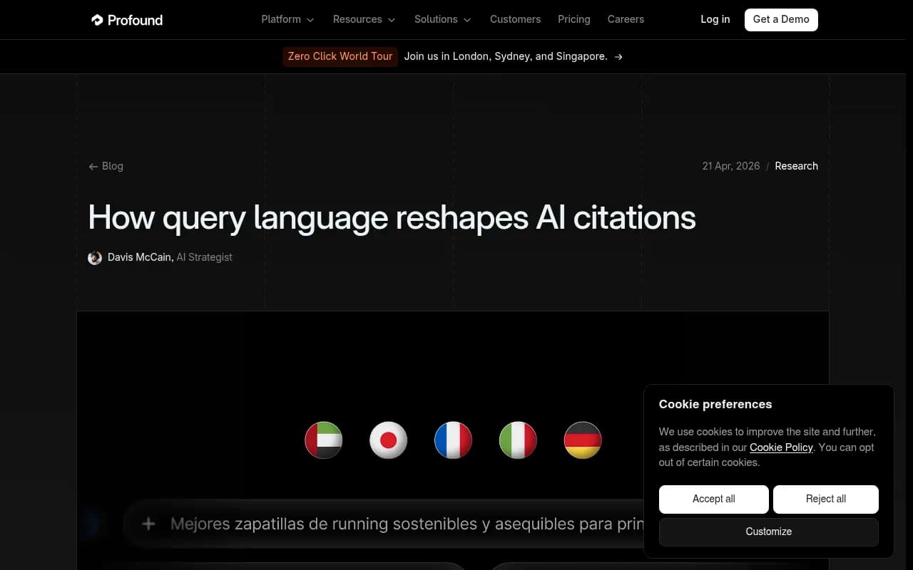 Profound's research post on how query language reshapes AI citations, covering 3.25 billion citations across 14 countries
