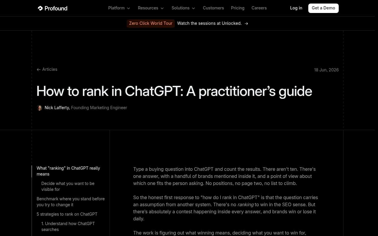 Profound's practitioner guide on what ranking in ChatGPT really means