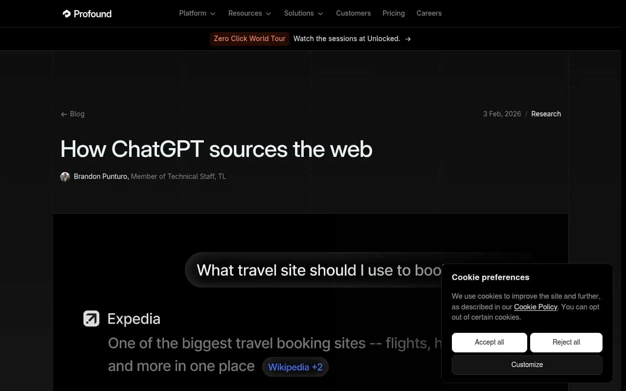 Profound's research page on how ChatGPT sources the web