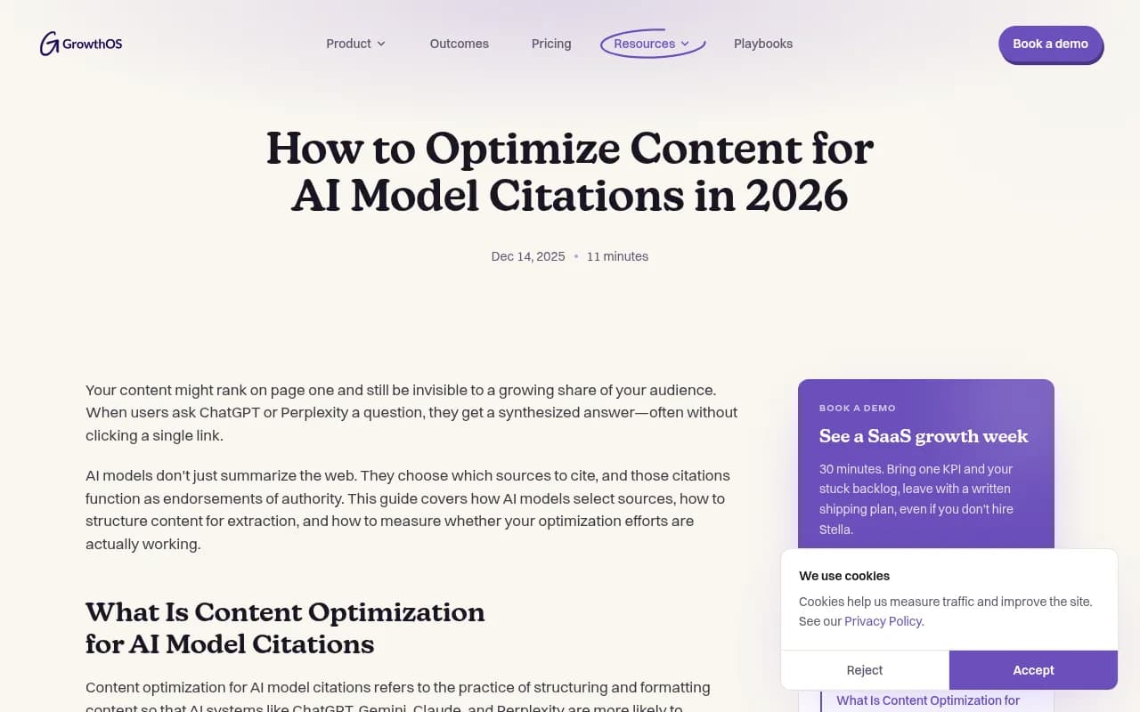GrowthOS guide on optimizing content for AI model citations in 2026