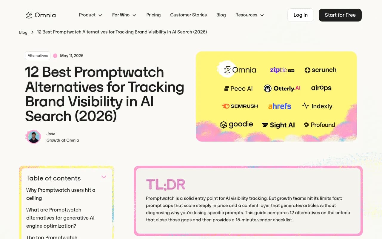 Comparison of AI visibility tools showing Promptwatch's competitive positioning