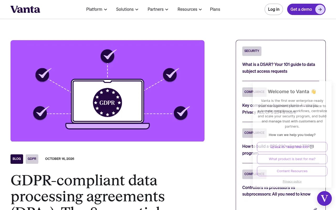 Vanta guide to GDPR-compliant data processing agreements