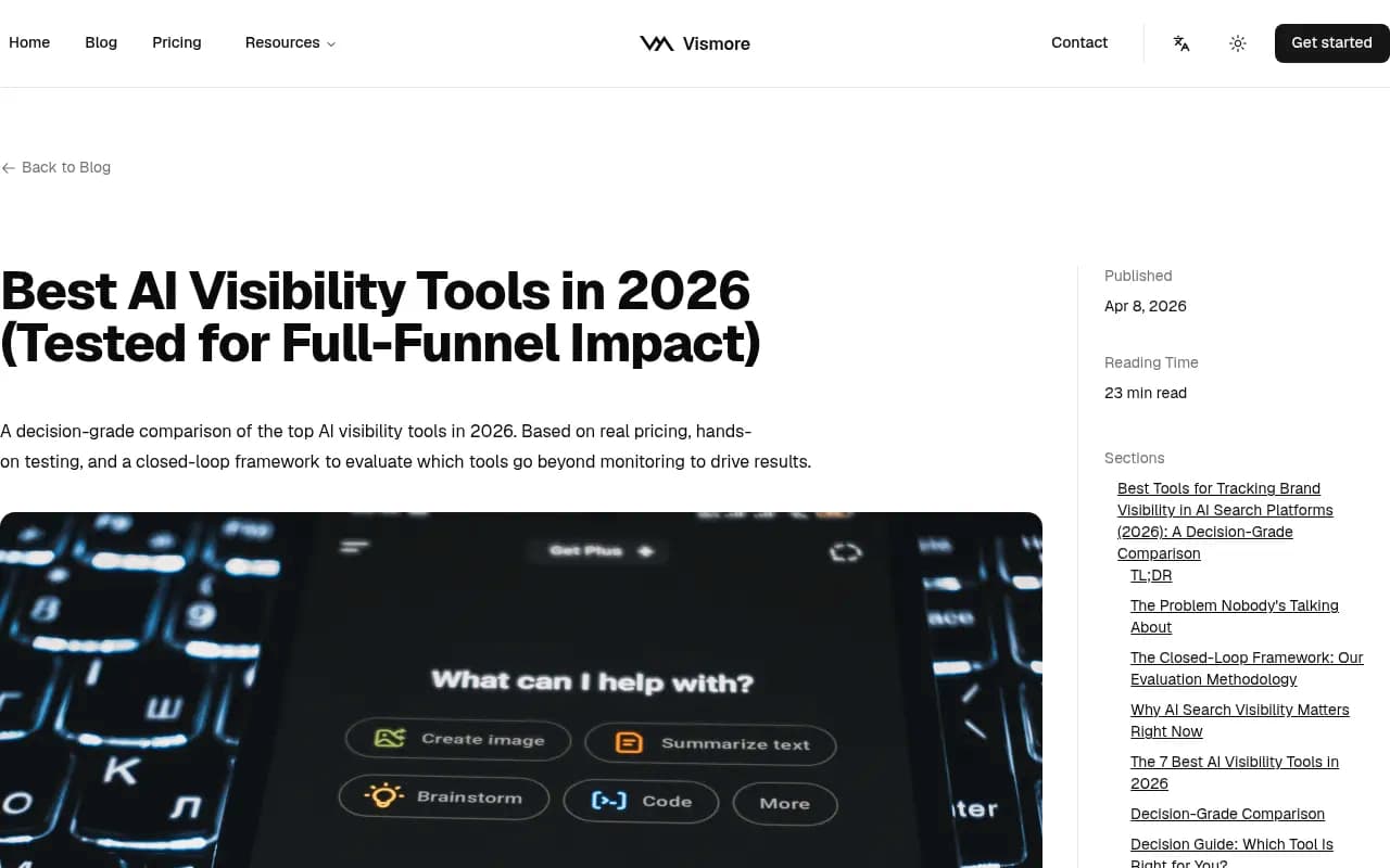 A vendor-authored AI visibility tools comparison, one of several that ranks its own product first