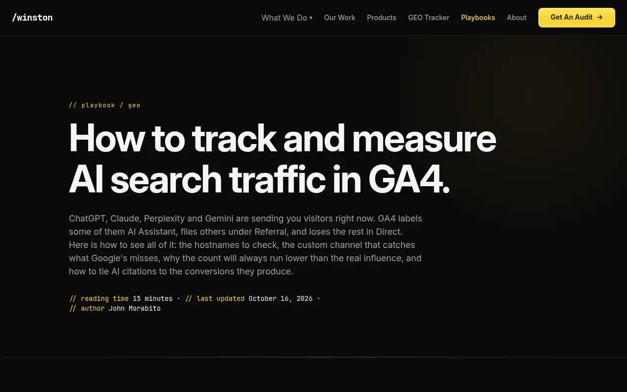Winston Digital Marketing playbook on tracking AI search traffic in GA4
