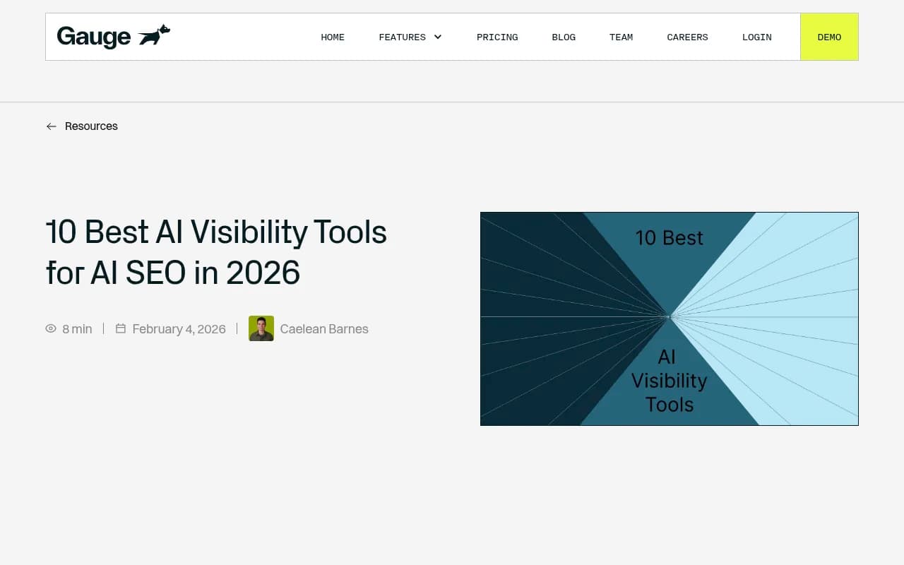 Gauge's AI visibility tool roundup page showing their positioning among 2026 AI SEO tools