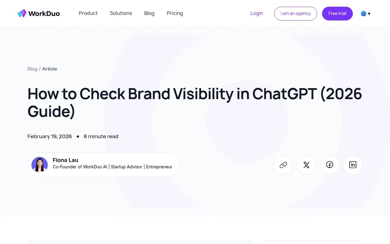 Manual brand visibility testing framework from WorkDuo's 2026 guide