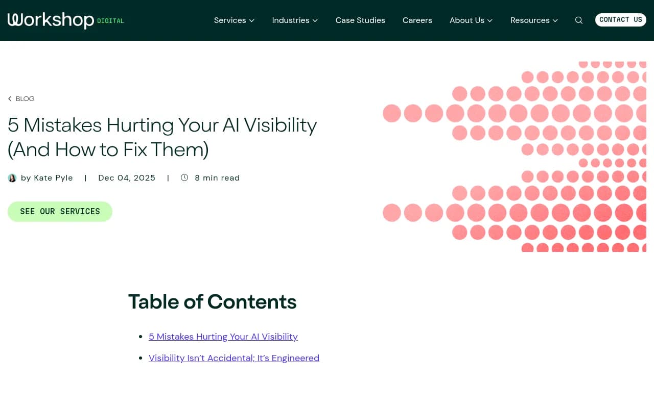 Workshop Digital's guide to common AI visibility mistakes, including structure and machine readability