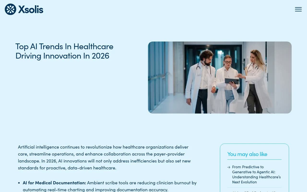 Healthcare AI trends overview from Xsolis showing key innovation areas for 2026