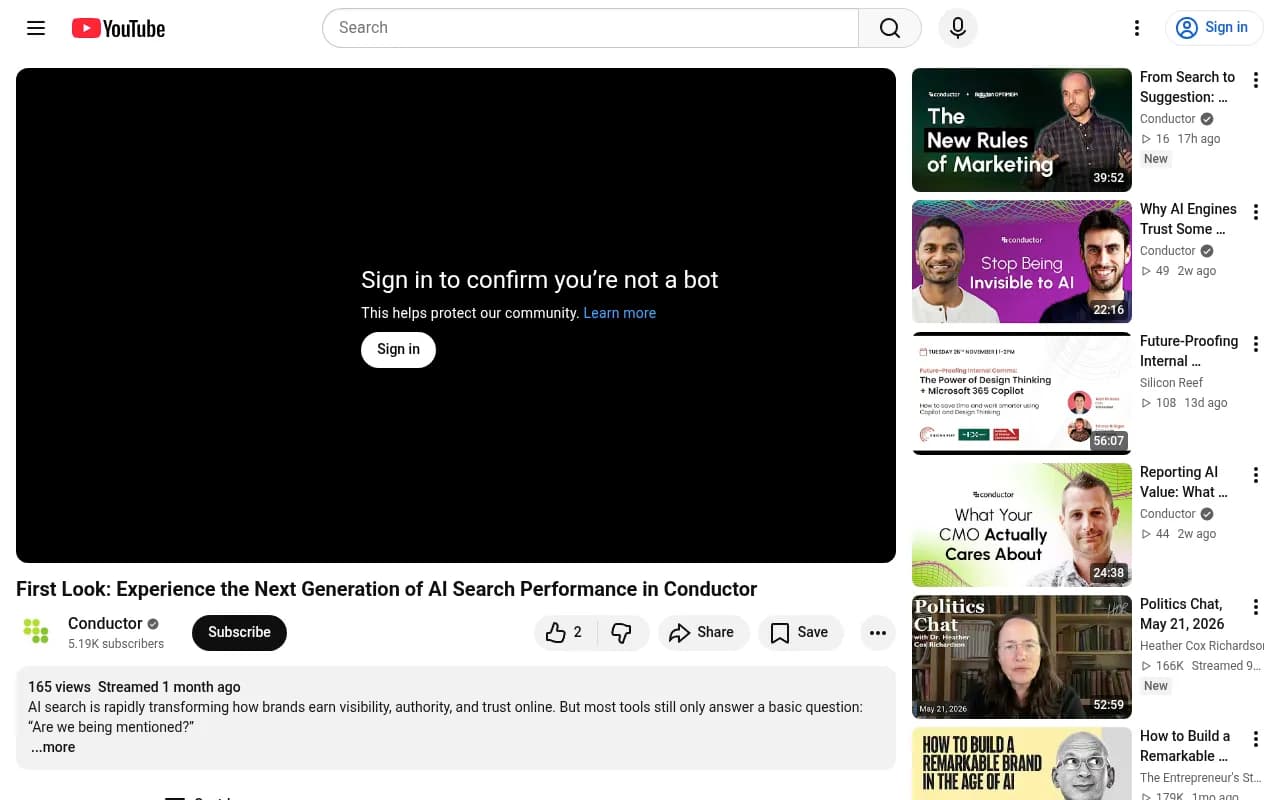 Conductor's AI Search Performance webinar preview from March 2026