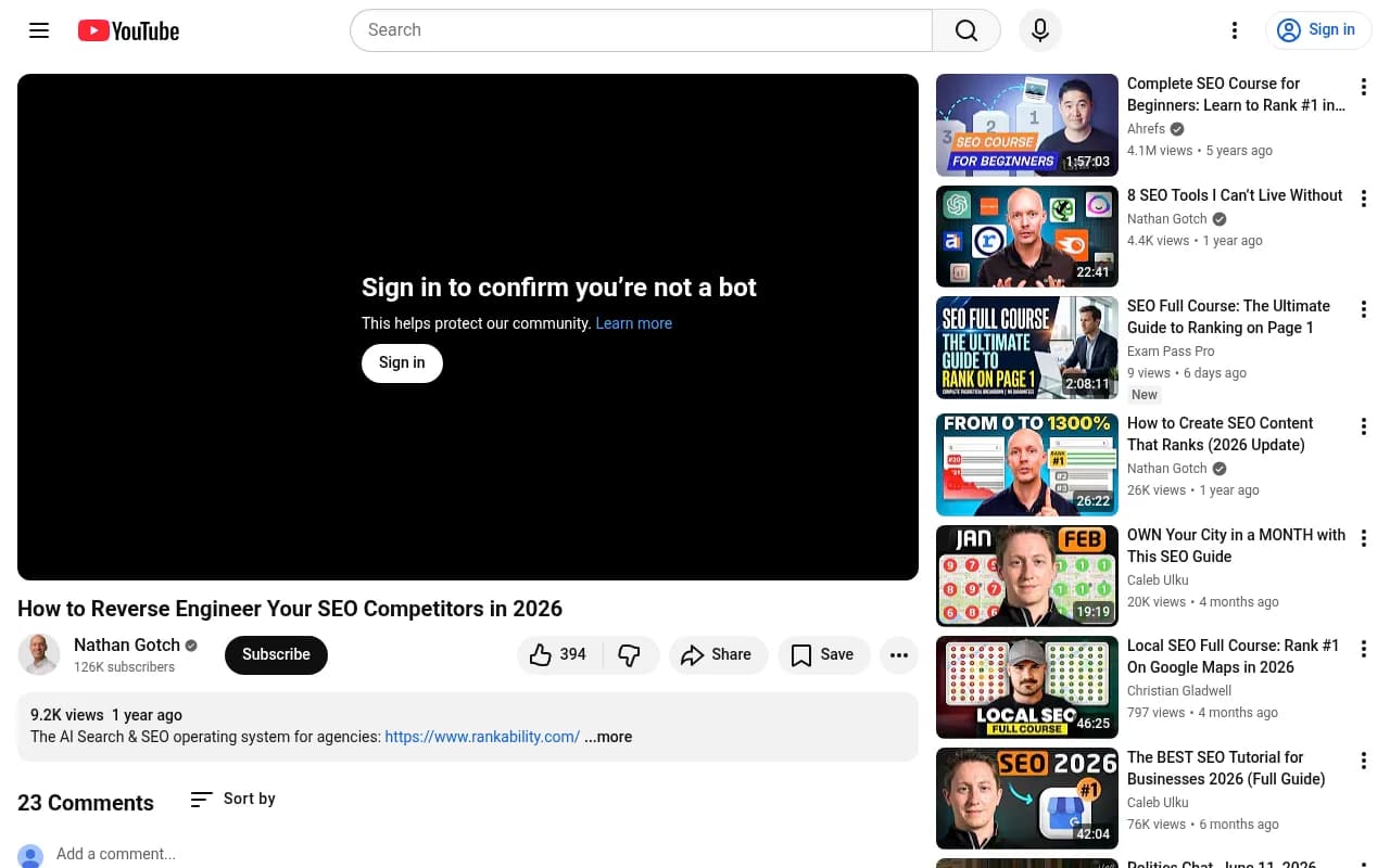 How to reverse-engineer SEO competitors in 2026 - YouTube tutorial by Nathan Gotch