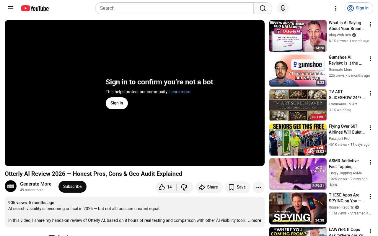Independent review of Otterly.AI covering pros, cons, and GEO audit feature