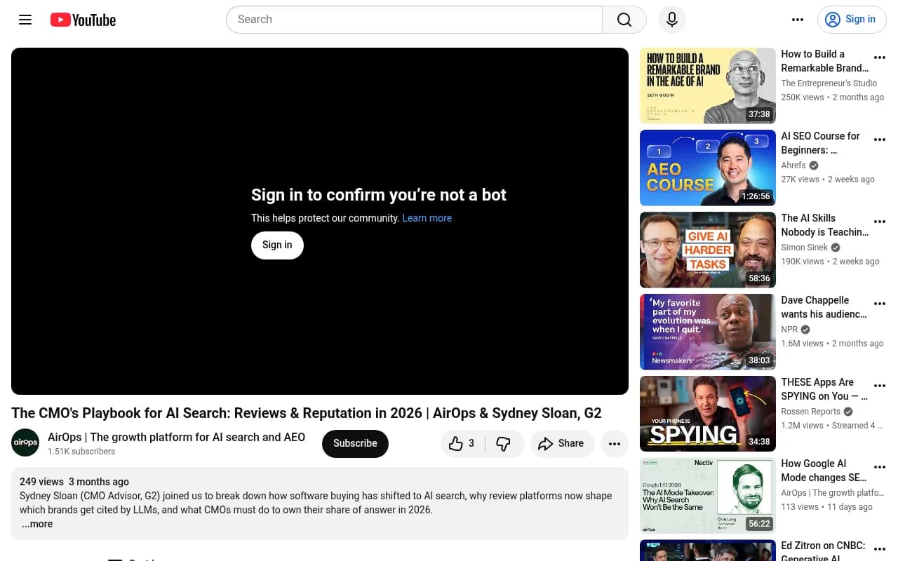 Sydney Sloan from G2 discussing AI search and brand visibility in the CMO's Playbook webinar