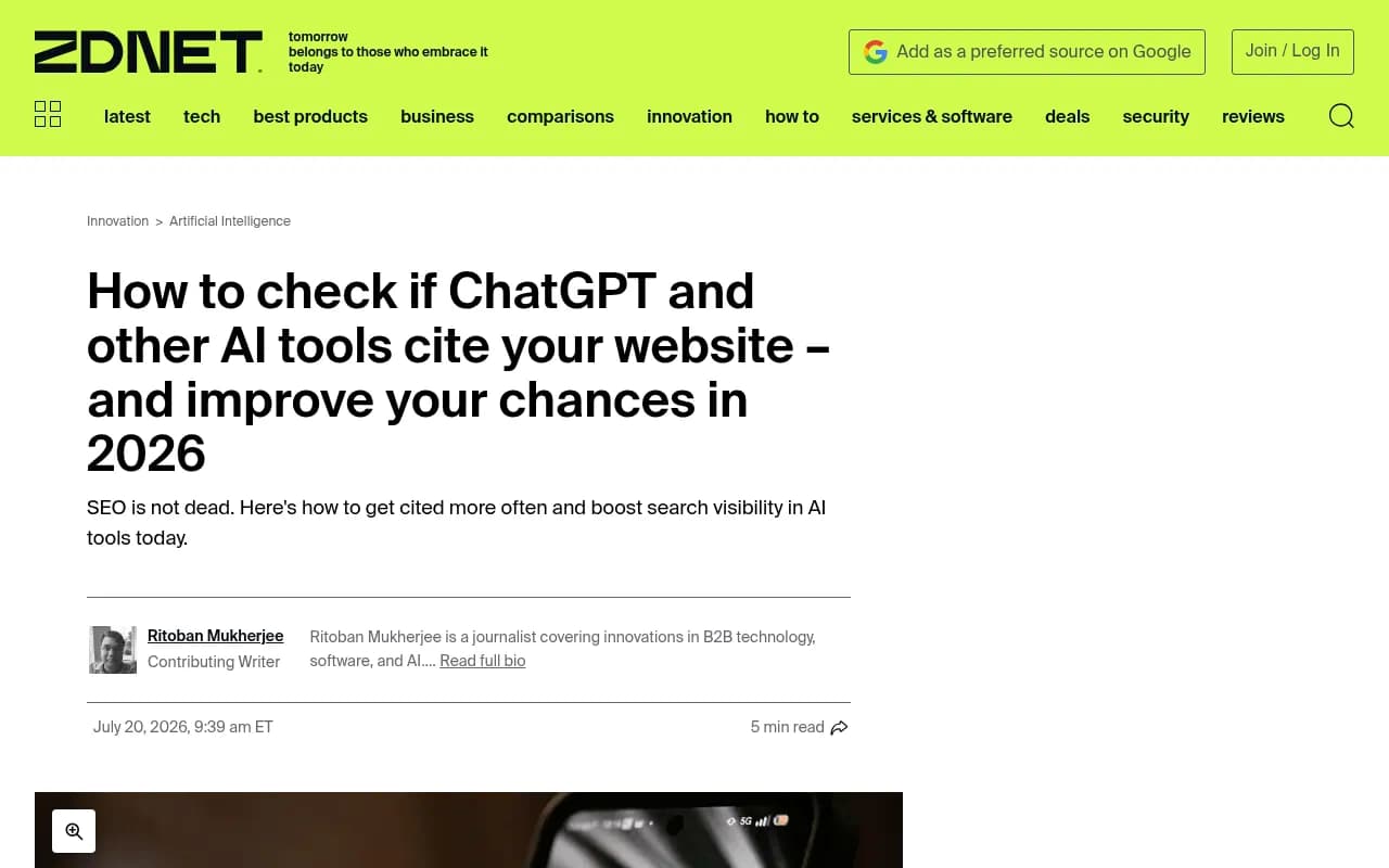 ZDNET guide on how to check whether ChatGPT and other AI tools cite your website
