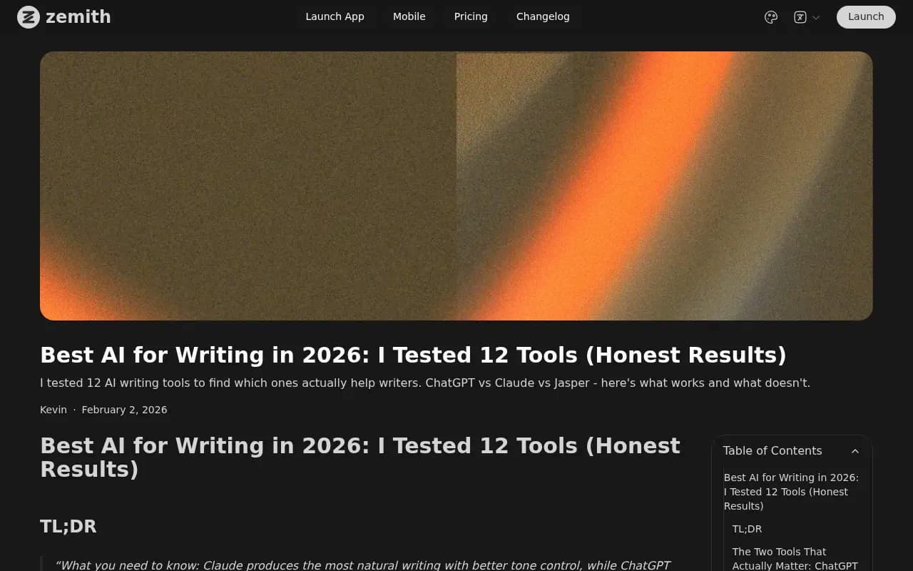 AI writing tools comparison research from Zemith's 2026 testing