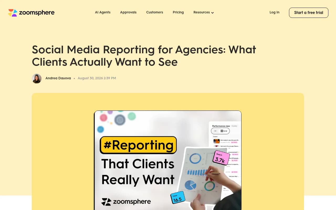 ZoomSphere article on social media reporting for agencies arguing clients need the why behind the numbers