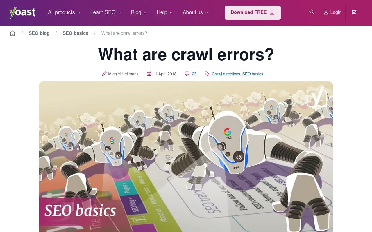 Screenshot from Yoast explaining crawl errors