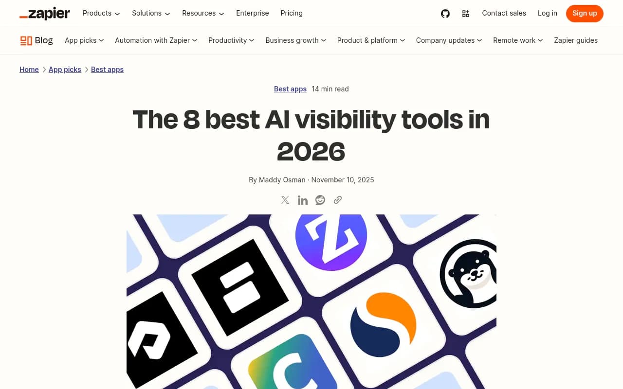 Zapier's roundup of the best AI visibility tools in 2026, showing the range of monitoring and optimization platforms available
