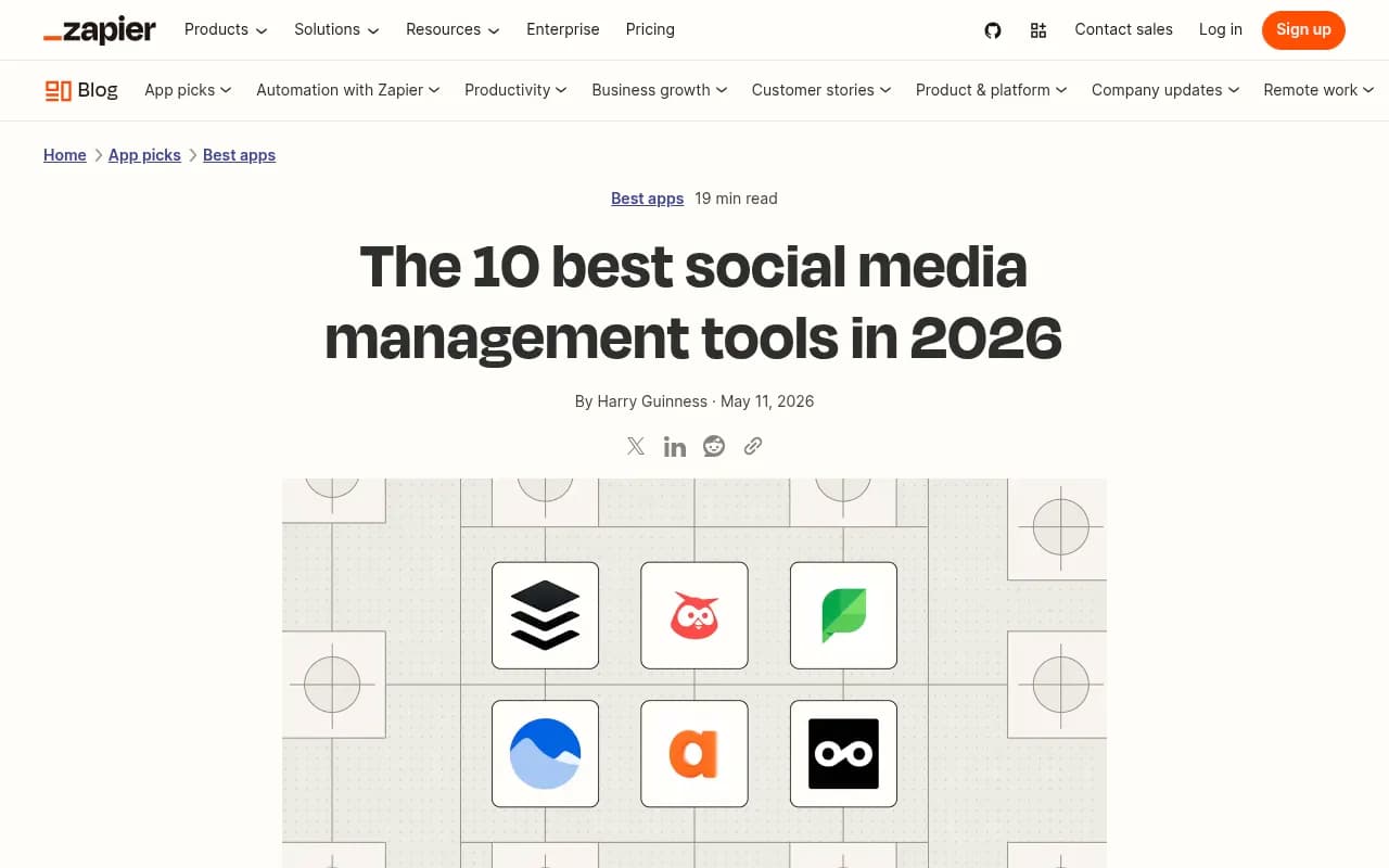 Zapier's 2026 roundup of social media management tools, which tests nearly 80 apps