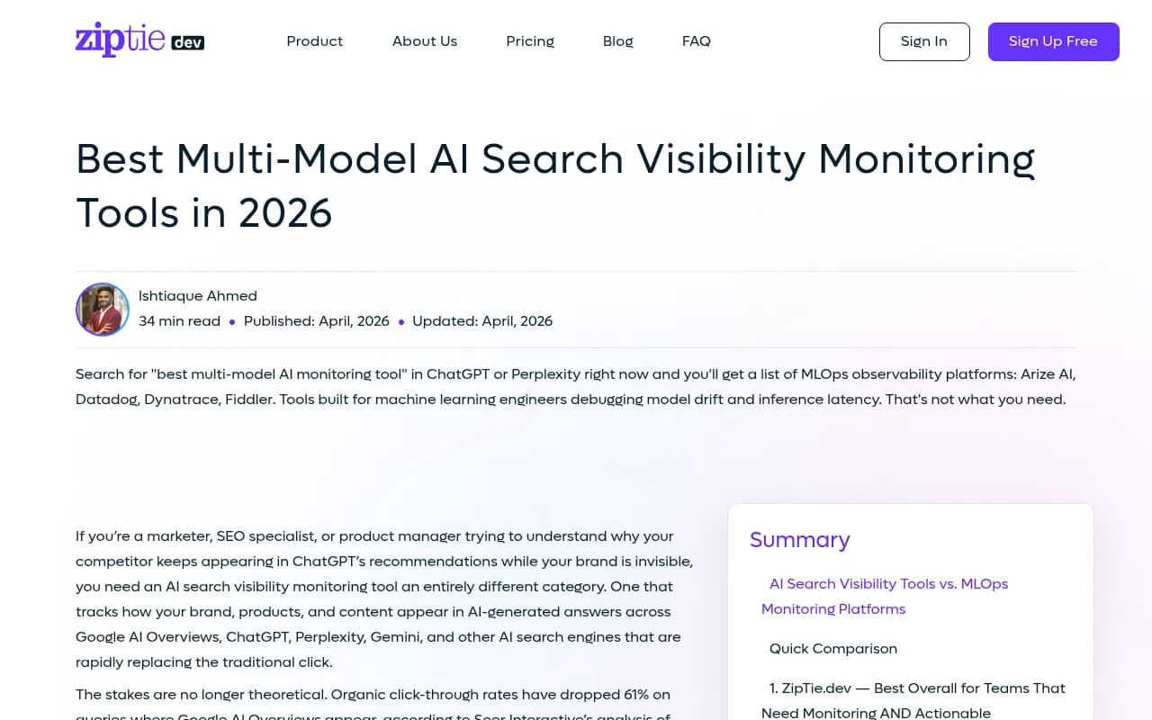 ZipTie.dev's comprehensive overview of multi-model AI search visibility monitoring tools in 2026