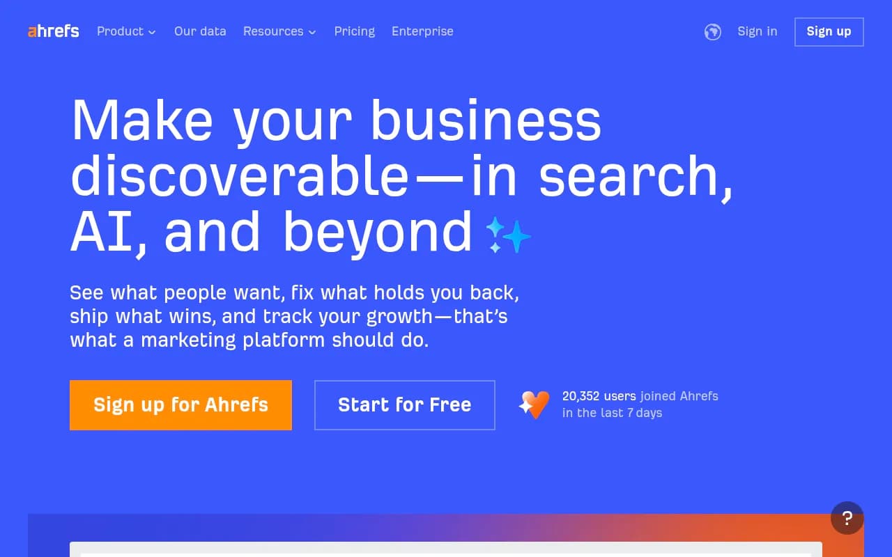 Screenshot of Ahrefs Brand Radar website