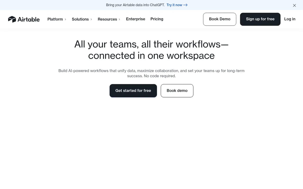 Screenshot of Airtable website