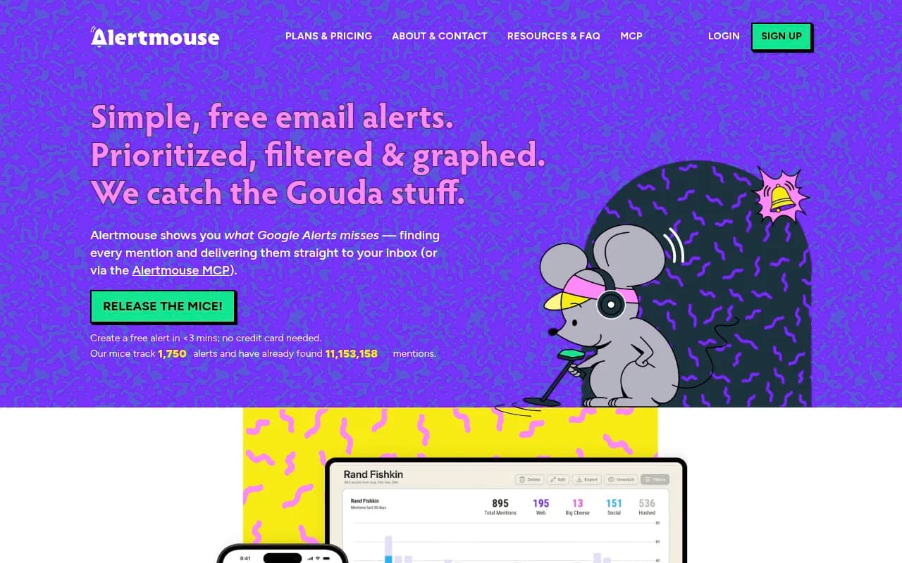Screenshot of Alertmouse website