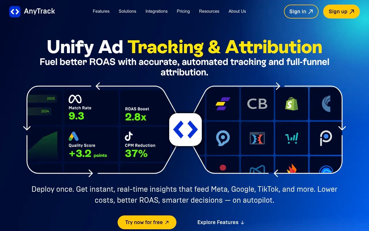 Screenshot of AnyTrack website