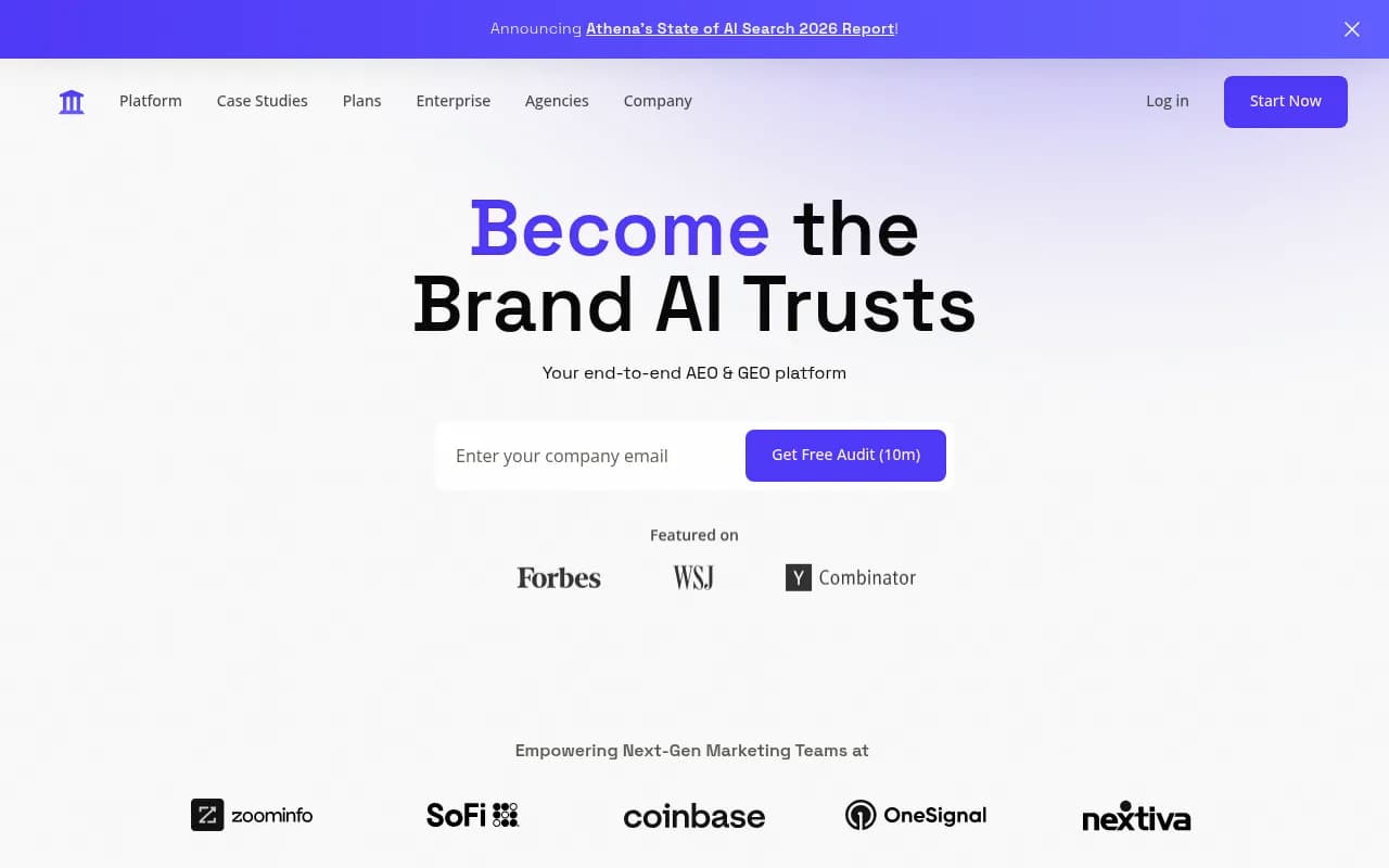 Screenshot of AthenaHQ website