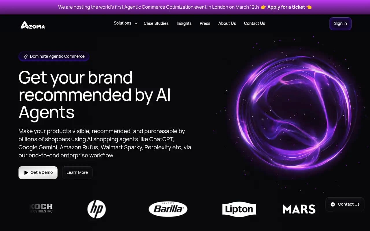 Screenshot of Azoma website