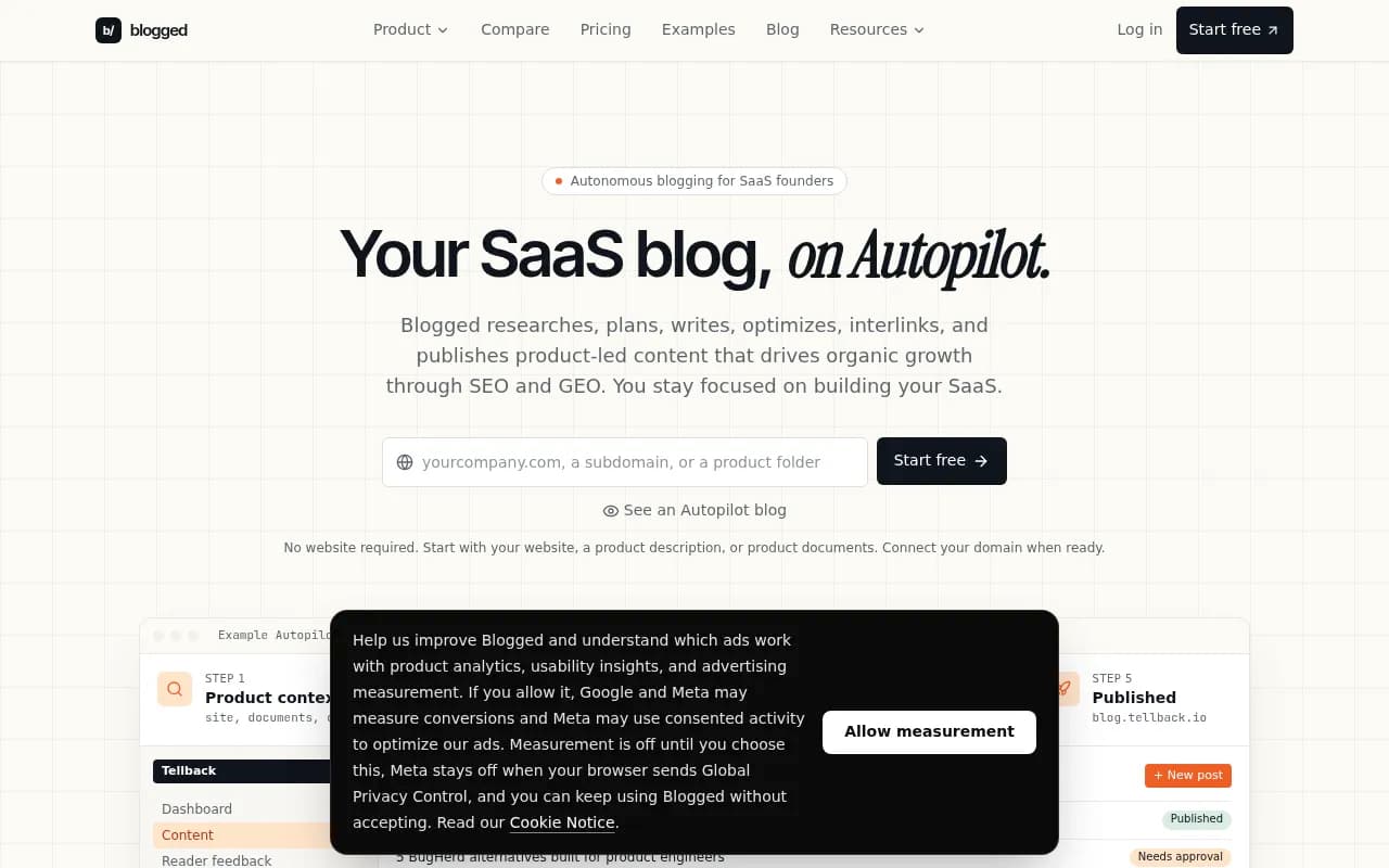 Screenshot of Blogged website