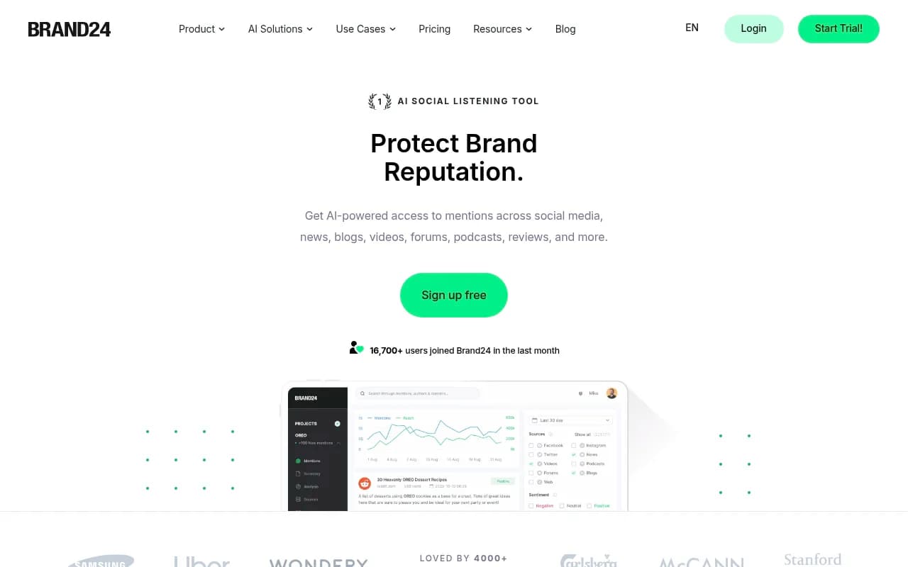 Screenshot of Brand24 website